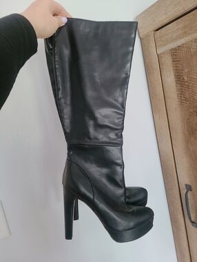 Black High Heel Knee-High Boots - Women